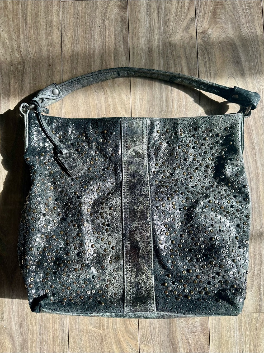 Frye Black Studded Leather Hobo Bag